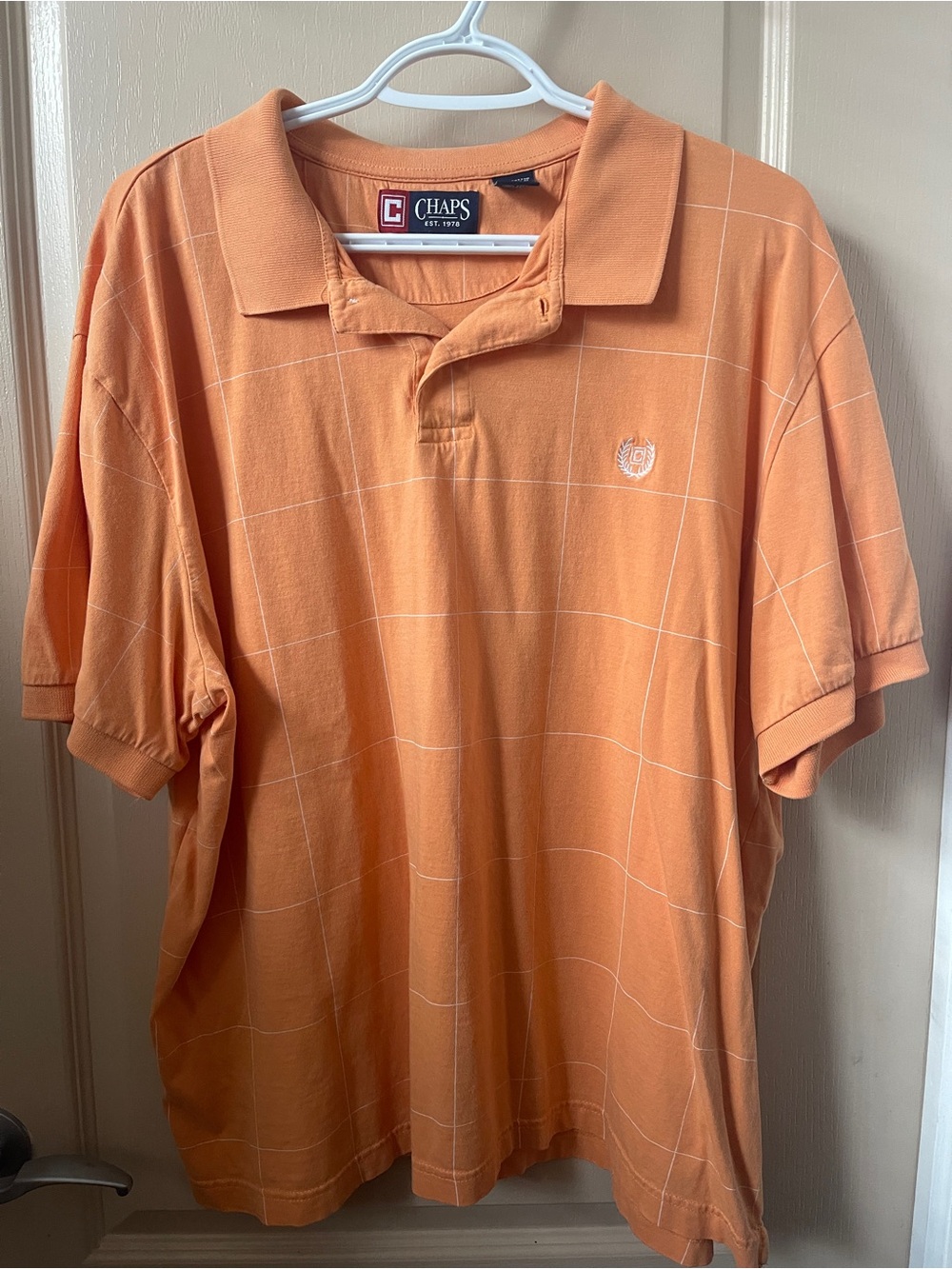 Chaps Men's Peach-Orange Windowpane Polo